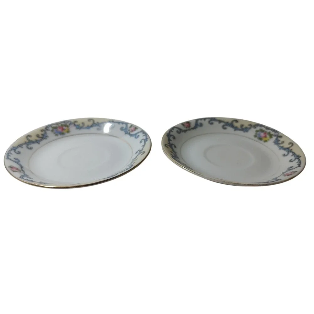 Antique‎ Noritake Elmwood Demitasse Saucers 1918 Floral Gold Trim Set of Two SEE